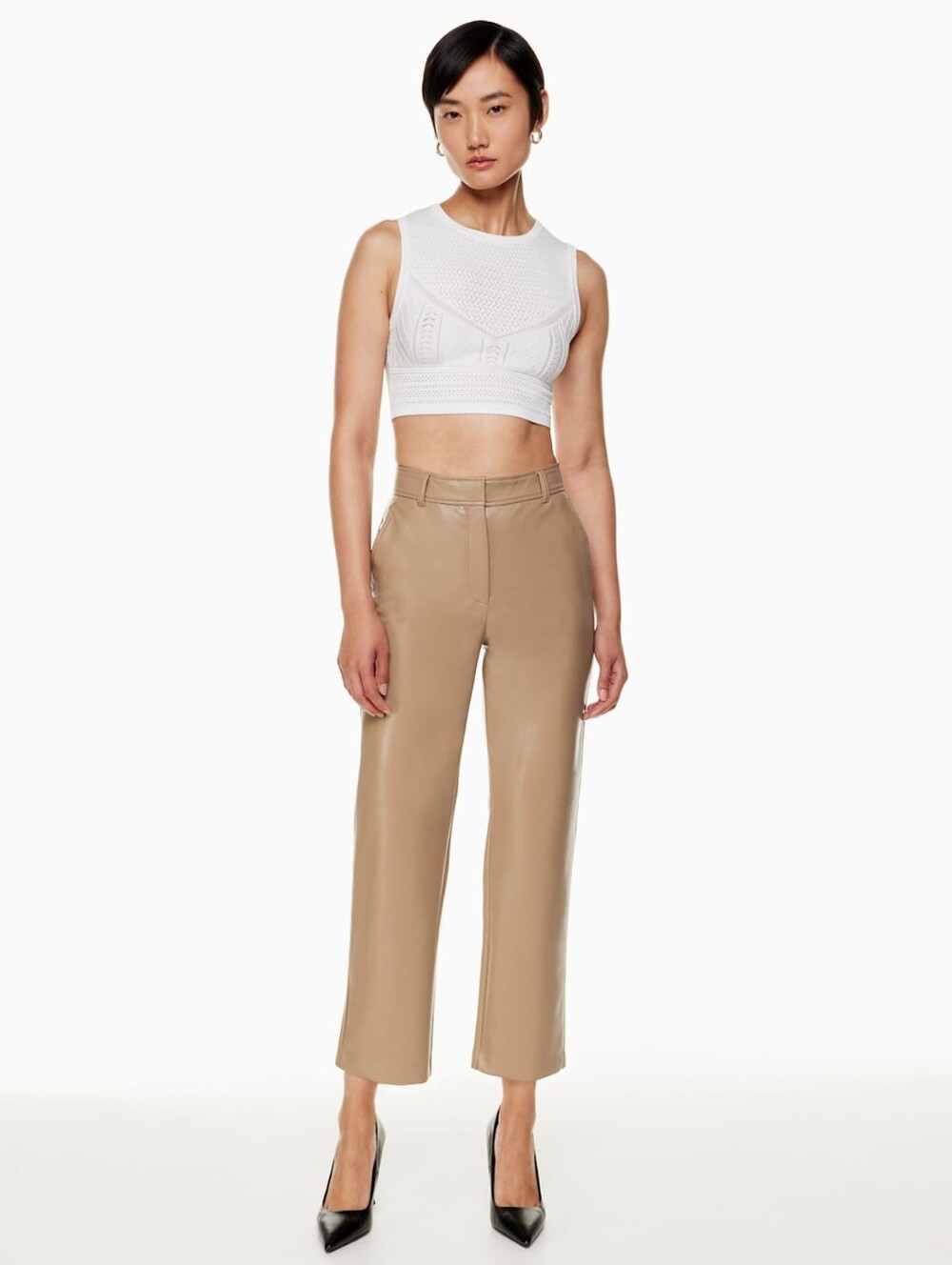 Aritzia Babaton Size 12 Command Cropped Vegan Leather Straight Leg Pants Camel